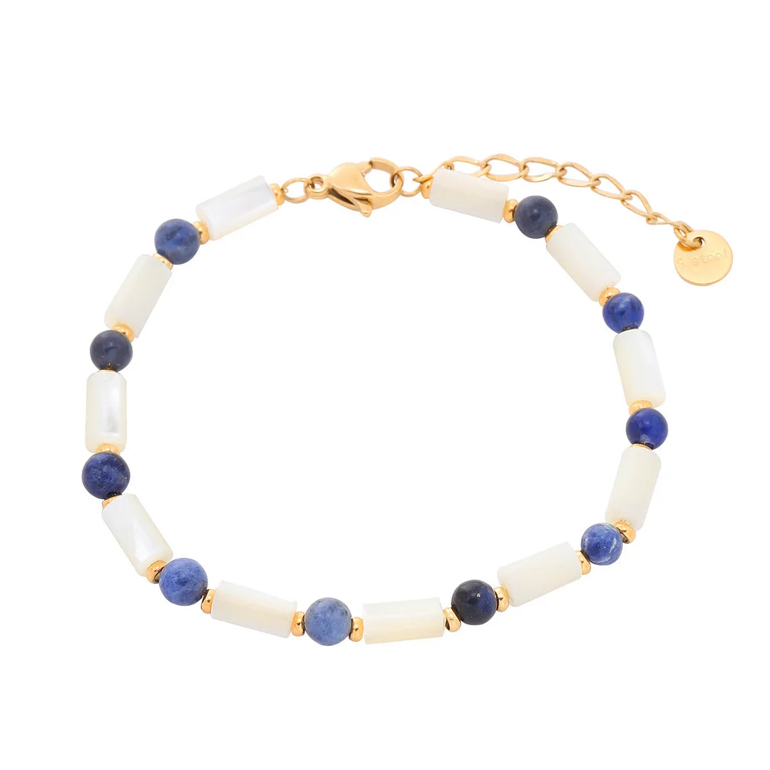 Blue Natural Stone Beaded Titanium Steel Bracelet