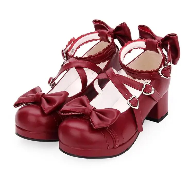 VCshoes Woman Mori Girl Lolita Cosplay Shoes Lady Mid Heels Pumps Women Princess Dress Party Shoes 4.5cm Bowties