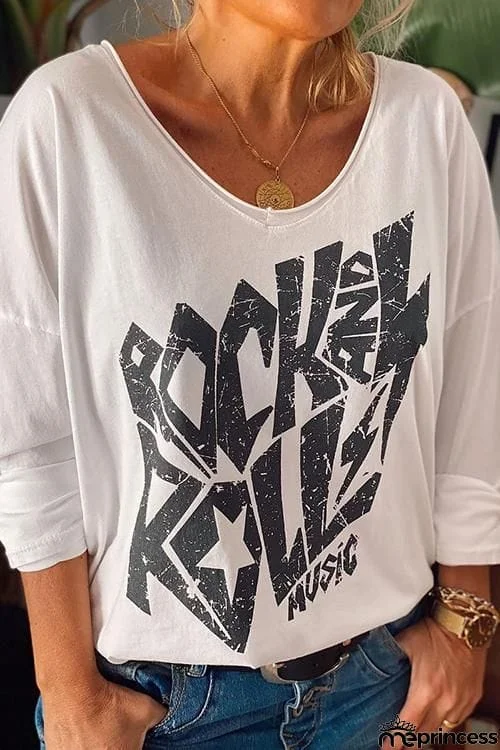 Rock Print Loose T Shirt