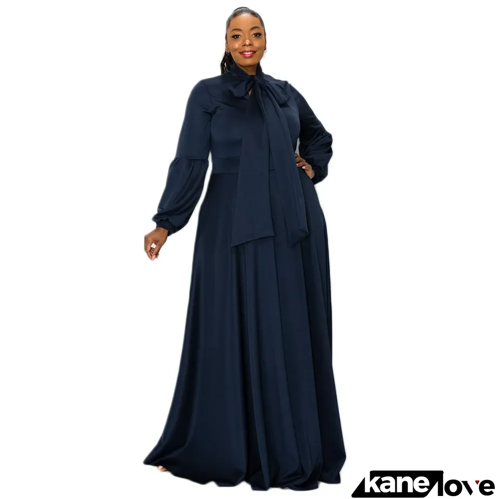 Plus Size Women Solid Long Sleeve Maxi Dress