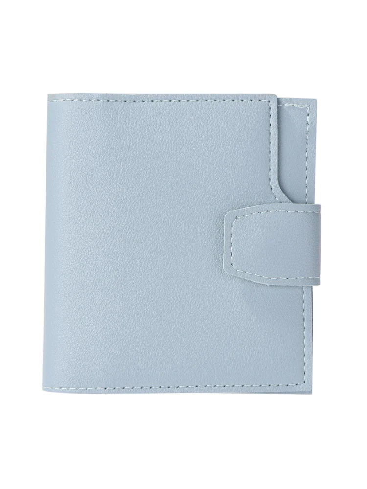 Women Simple Bifold Leather Short Wallet Solid Color Hasp Card Case (Blue)