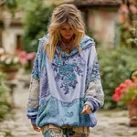 Women's Vintage Floral Pattern Hoodie - Image 6