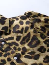 V-Neck Puff Sleeves Button Leopard Print Blouses&Shirts Tops