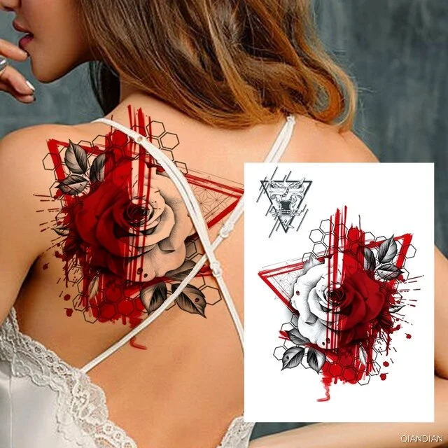 Large Tiger Lion Black Flower Fake Tattoo Sticker For Women Rose Fox BirdTemporary Tattoos DIY 3D Water Transfer Tatoos Girl Man