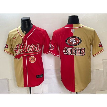 Men's San Francisco 49ers Red Split Cool Base Stitched Baseball Jersey SOMD