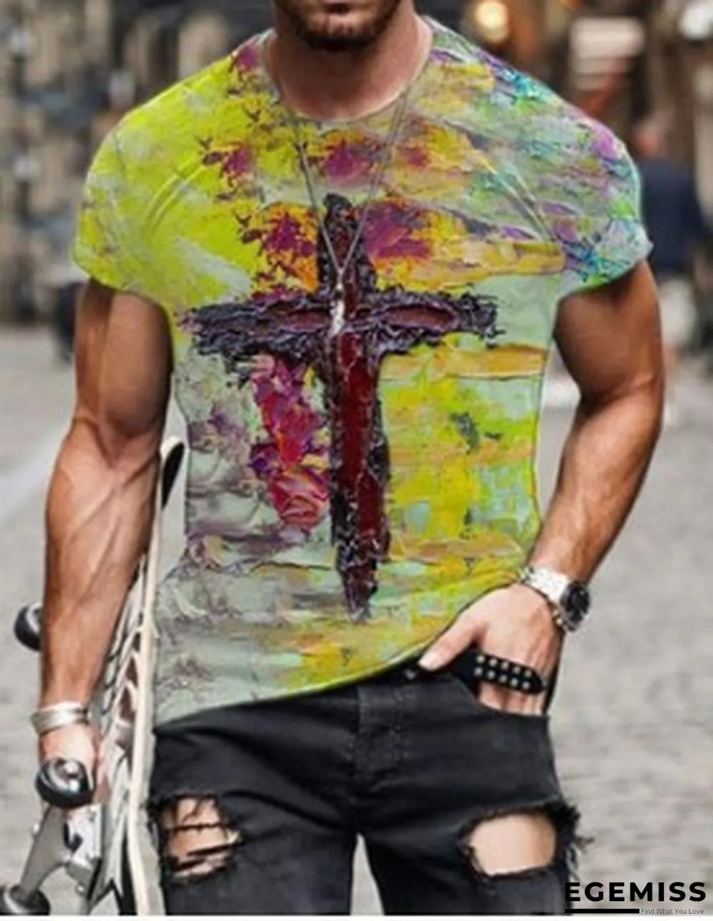 3D Digital Printed Red Hand Men's Casual Loose Short Sleeve T-shirt | EGEMISS
