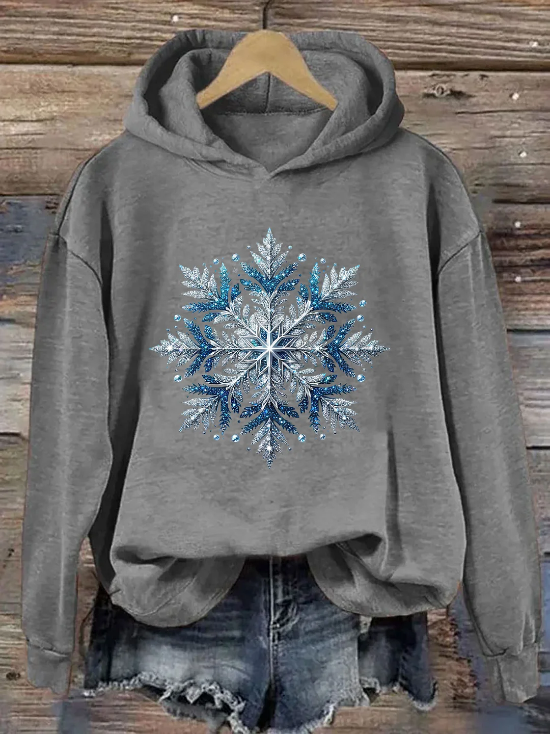Silver Blue Glitter Snowflake Hoodie