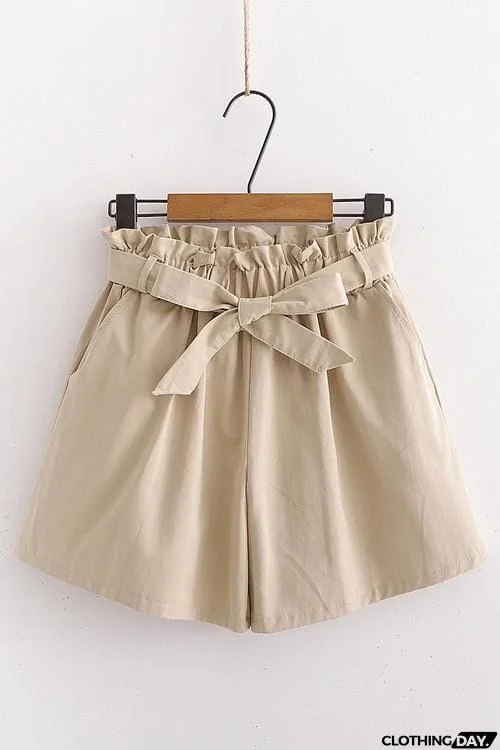 Bow Tie Elastic Waist Shorts