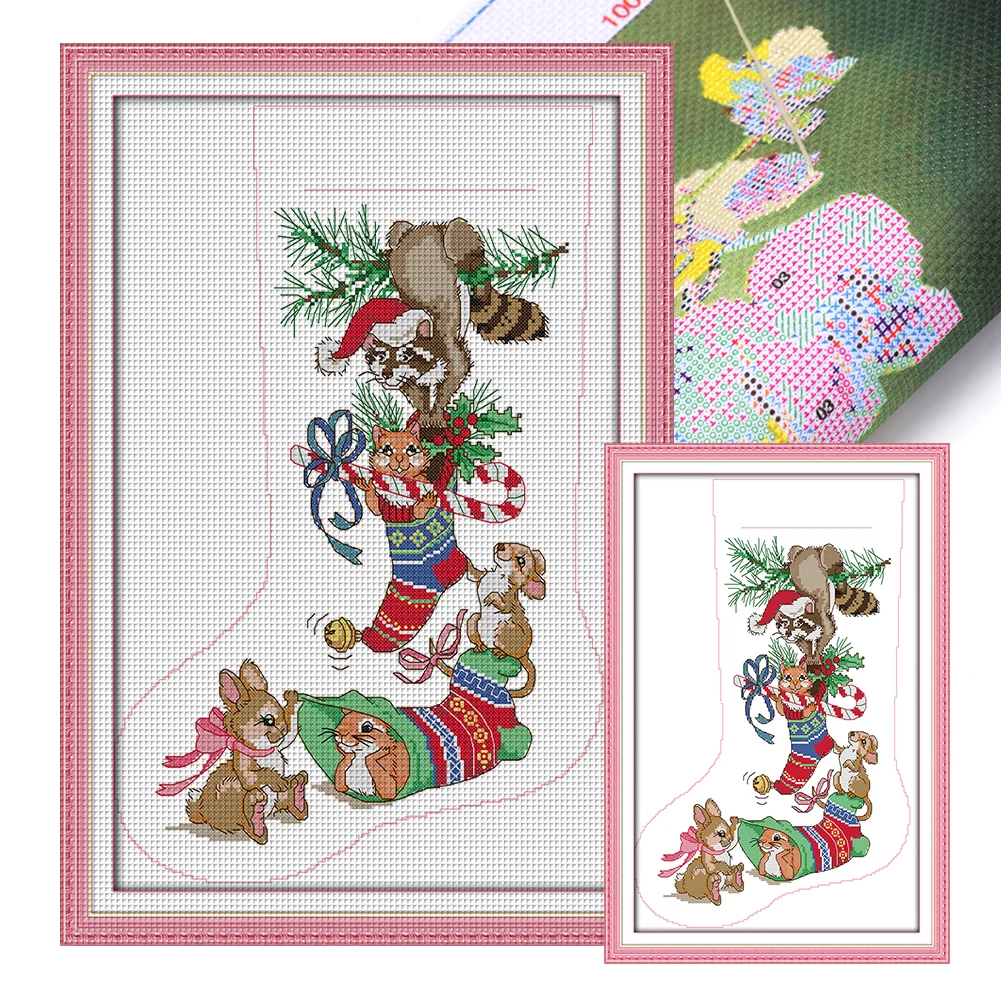 16CT Partial Stamped Cross Stitch Xmas Stocking - Xmas Stocking (32*48CM)  Christmas gift cartoon cute Embroidery Stamped Counted Cross Stitch Kit for  Kids Adults Beginners, Needlework Cross Stitch Kits, Art Craft Handy