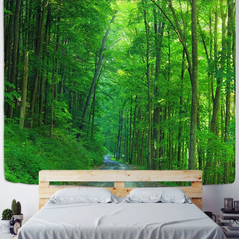 Green Bamboo Forest Nature Tapestry Design Wood Grain Tapestry Forest Wall Hanging  Living Room Decoration Home Decor Tree Wall