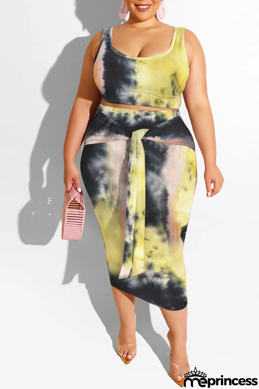 purple Polyester Sexy Slip Print Belt Tie Dye Plus Size