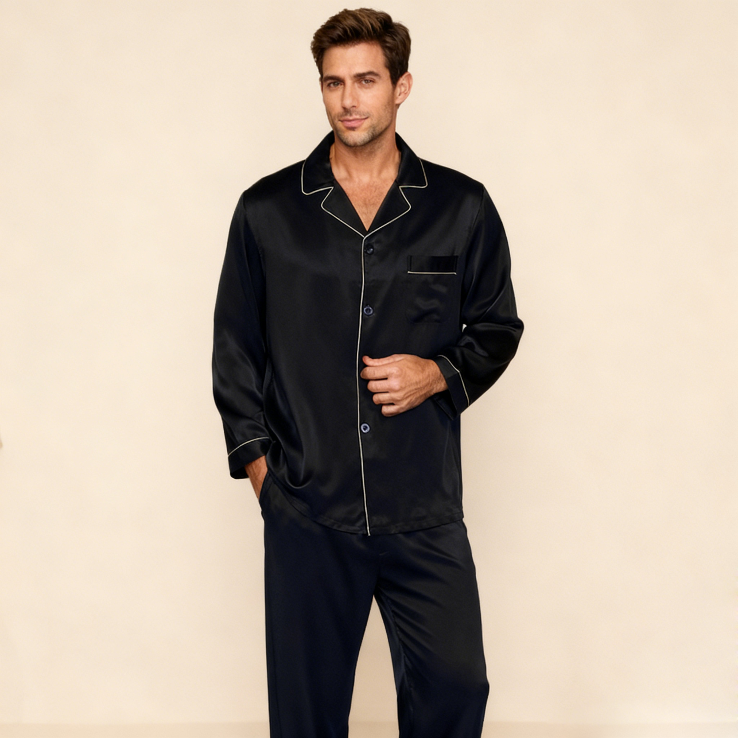 Silk Pajamas Men 22 Momme Mulberry Silk Matching Sleepwear Set REAL SILK LIFE