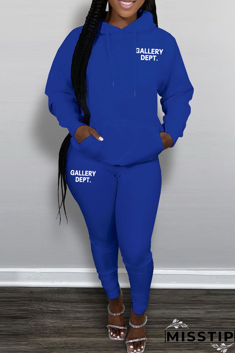 Black Casual Letter Print Patchwork Hooded Collar Long Sleeve Two Pieces