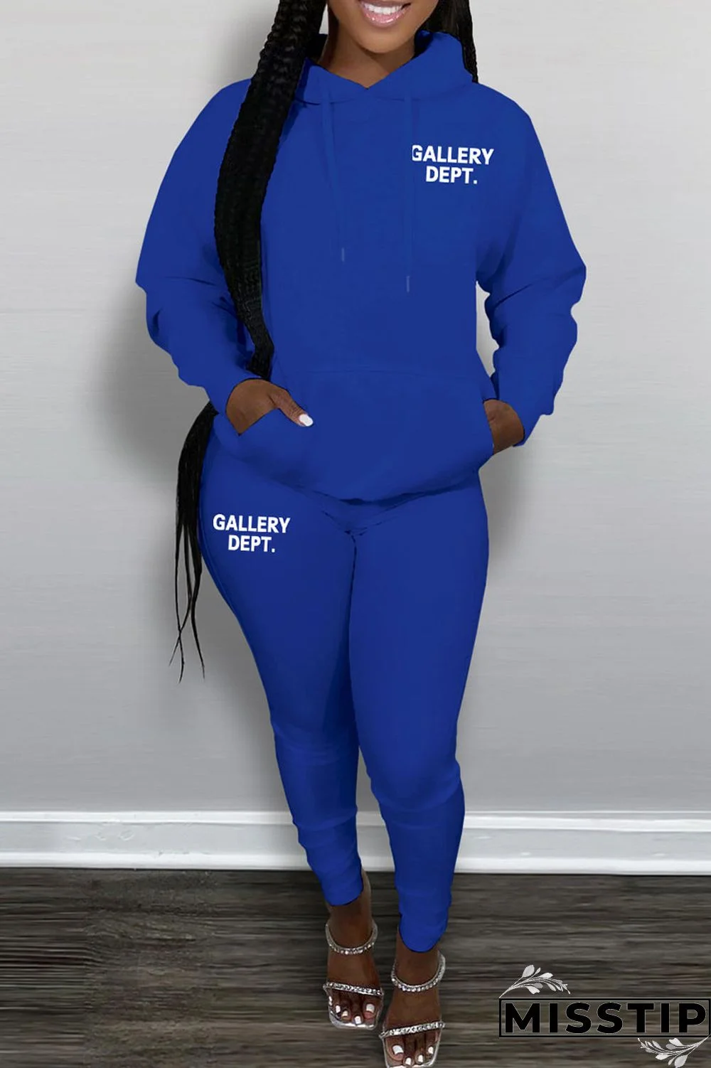 Black Casual Letter Print Patchwork Hooded Collar Long Sleeve Two Pieces