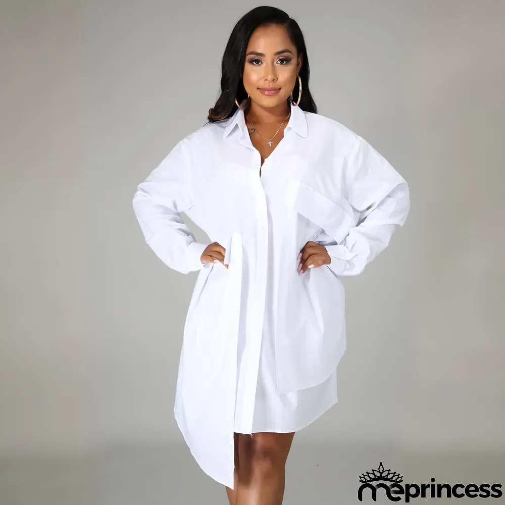 Women Spring Long Sleeve Irregular Shirt Dress