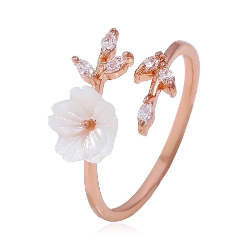 Minimalist Flower Copper Inlay Zircon Open Ring 1 Piece