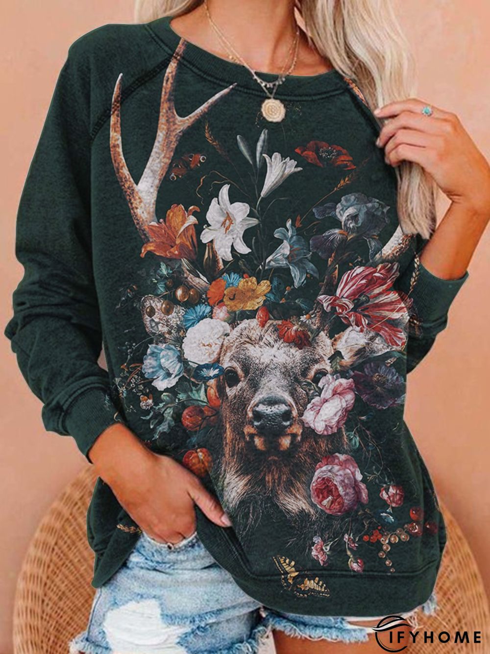 Crew Neck Long Sleeve Vintage Shift Tunic Sweatshirt | IFYHOME