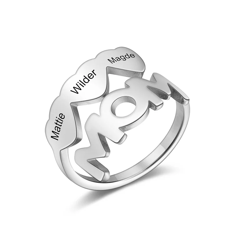 Personalized Mother Ring Engravig 3 Names Heart Open Ring Gifts for Mom