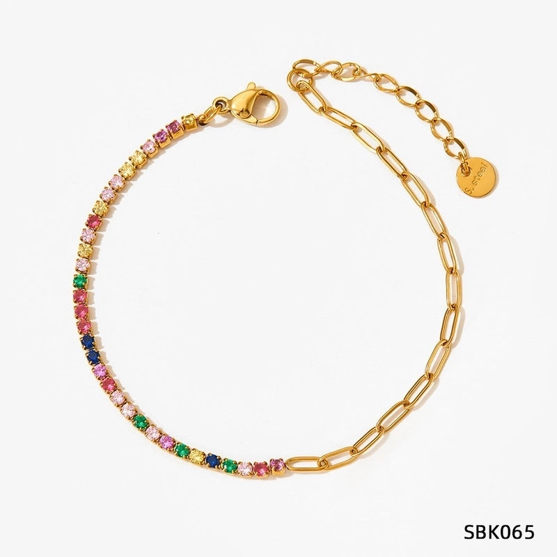 Modern Style Artistic Geometric 304 Stainless Steel Zircon 16K Gold Plated White Gold Plated Gold Plated Inlay Bracelets Anklet