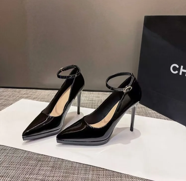 Breakj Breakj Patent Leather Buckle Super High Heel Sexy Name Waterproof Table High Heel Fine Temperament Working Shoes