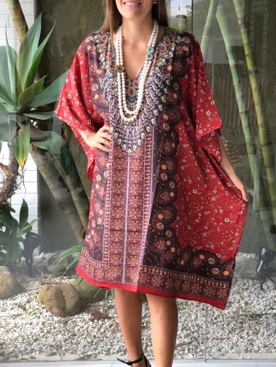 Women's Ethnic Style Printing V-neck Casual Kaftan Dress