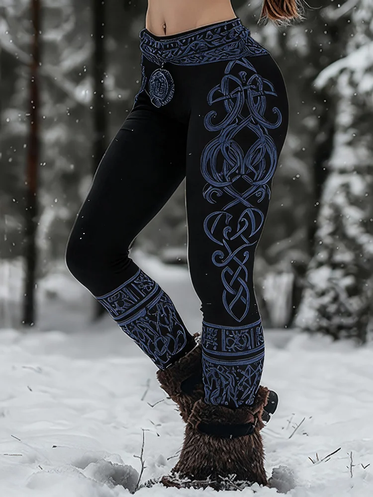 Vintage Viking Pattern Art Cozy Leggings