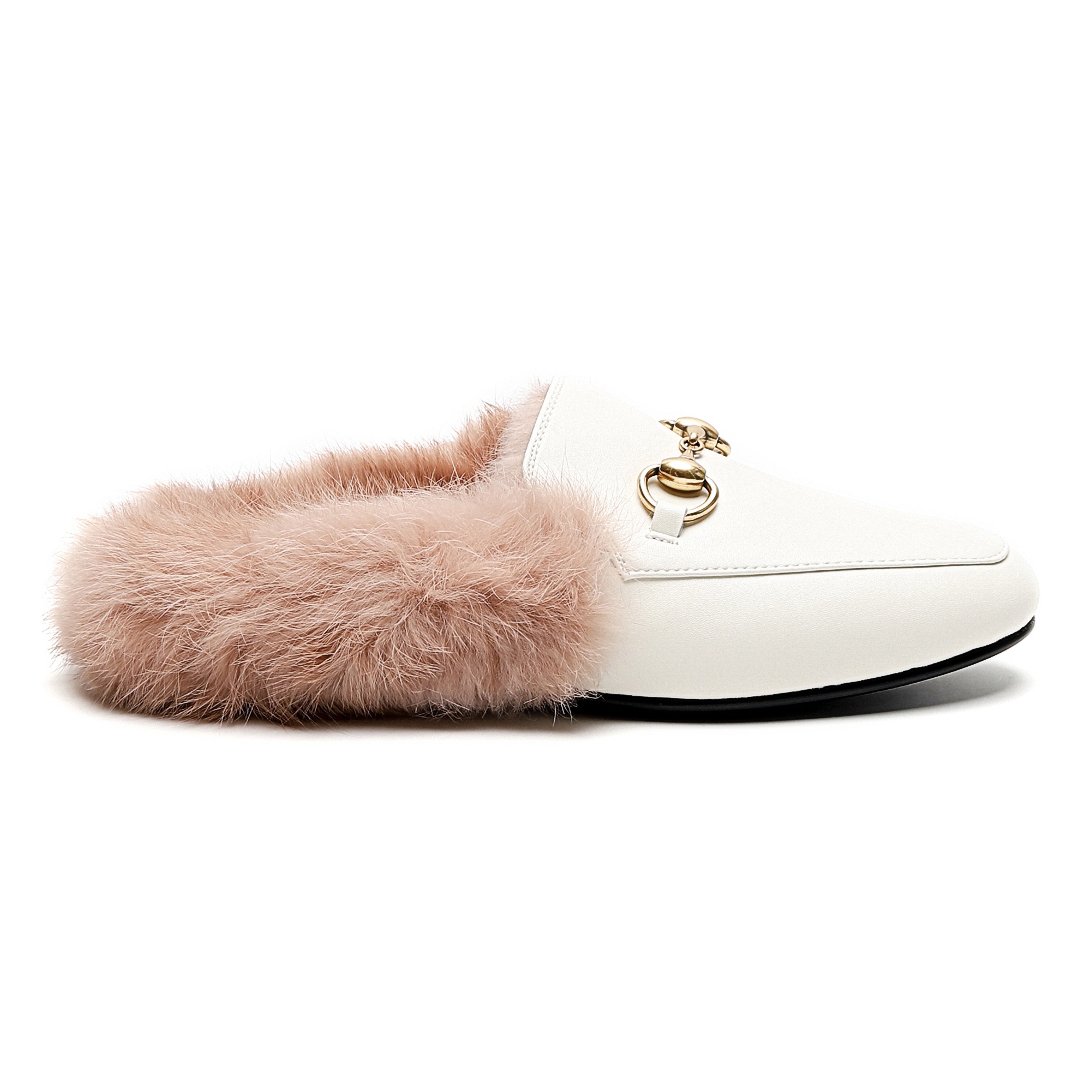 White Rabbit Fur Flats Mules Shoes-vocosishoes