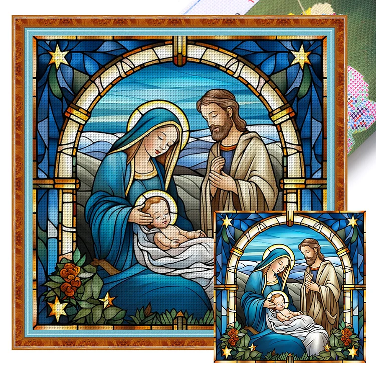 【Huacan Brand】Glass Art - Fathers And Mothers 14CT Stamped Cross Stitch 40*40CM