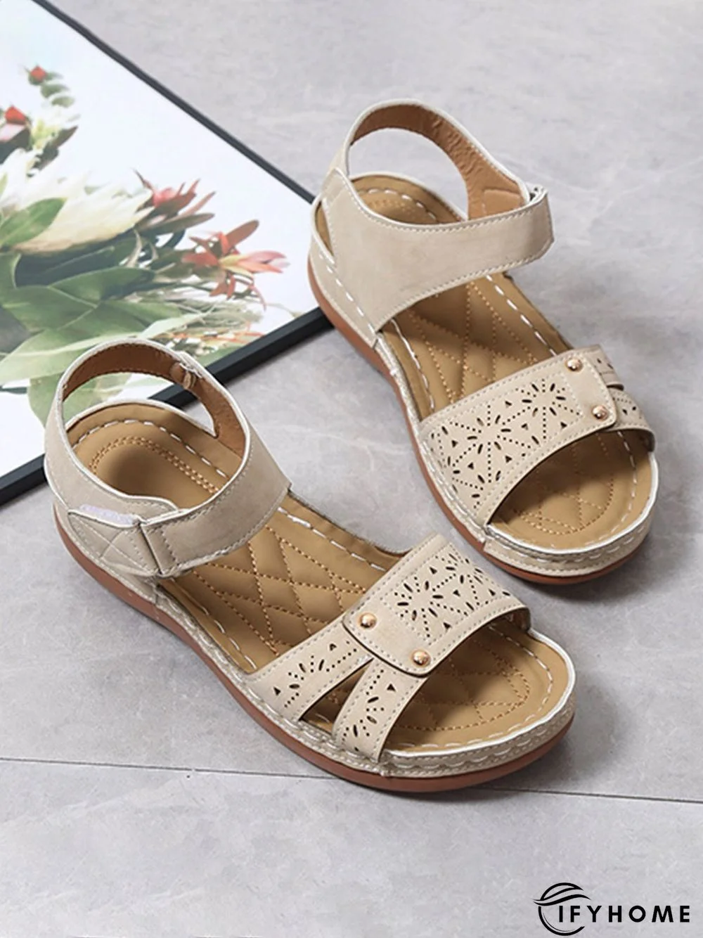 Vintage Laser Cut out Velcro Strap Sandals | IFYHOME