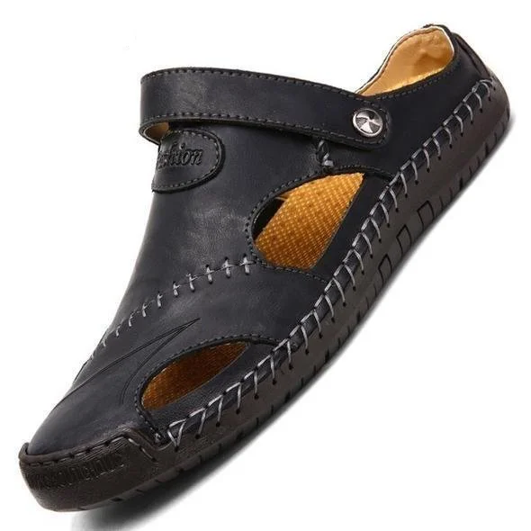 Smiledeer Summer new men's soft leather breathable outdoor sandals