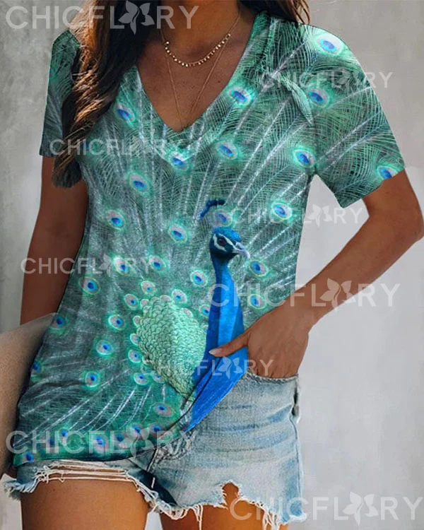 Peacock V-Neck Top