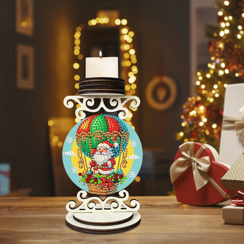 5D DIY Wooden Special Shaped Christmas Santa Claus Diamond Handmade Candle Holder