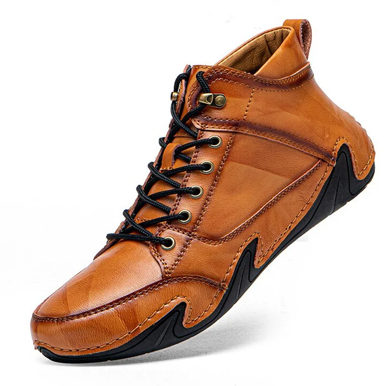 Men Hand Stitching Casual Ankle Leather Boots