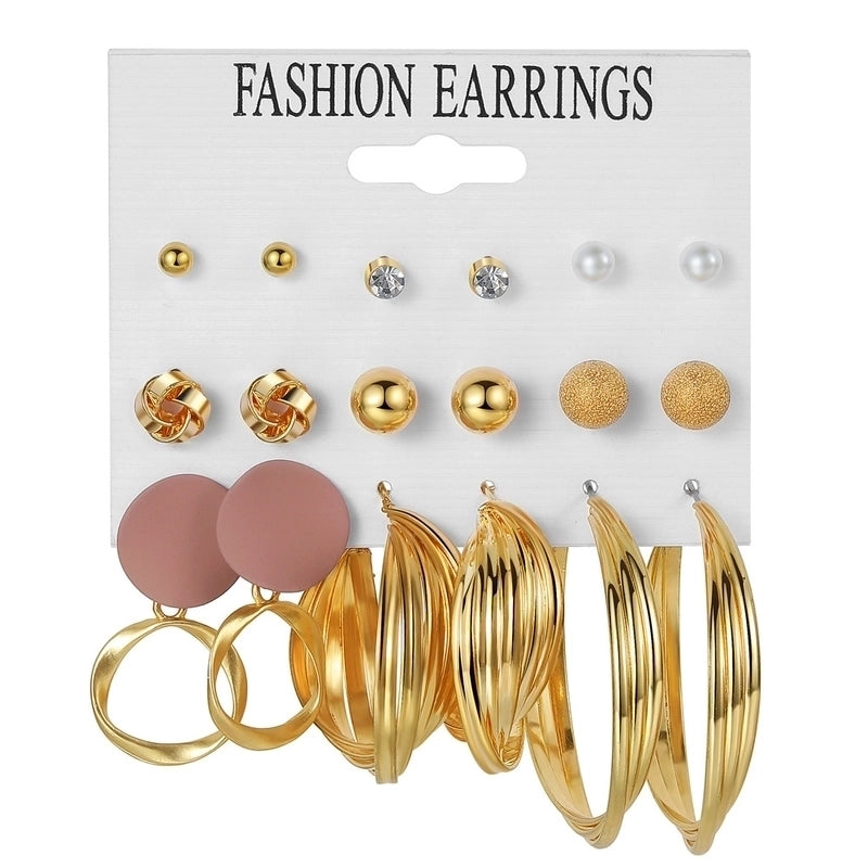 Retro Round Alloy Plating Artificial Pearls Women’s Earrings Ear Studs 6-piece Set