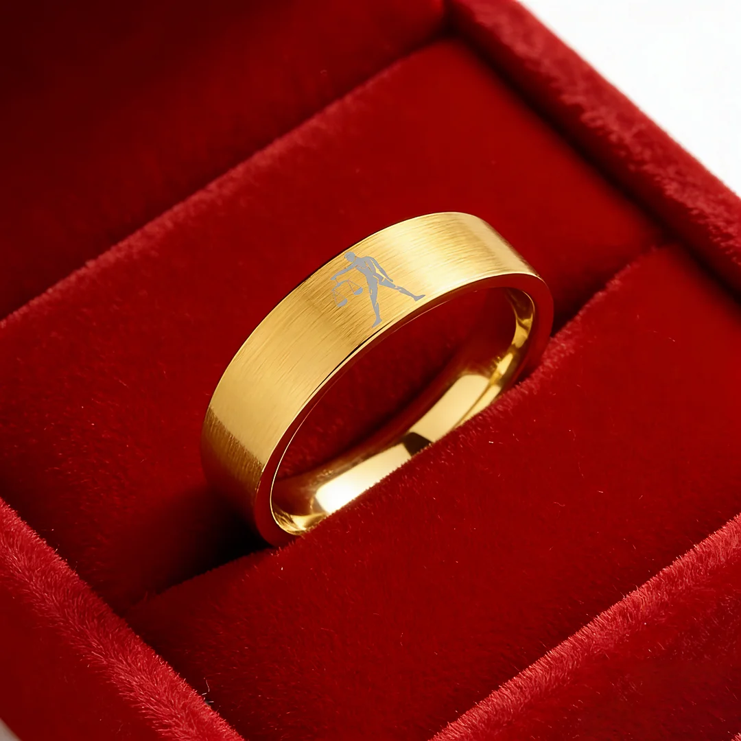 Mens Womens Gold Libra Tungsten Carbide Rings Couple Wedding Band Flat Top Comfort Fit 4MM 6MM 8MM Width