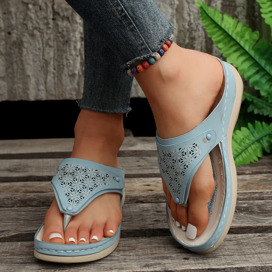 Breakj Breakj New Outdoor Large-Size Roman Sandals Casual Comfortable Hollow Thick Bottom Clip Cool Slippers Women