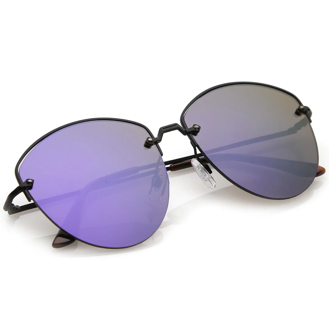 Modern Metal Nose Bridge Mirrored Flat Lens Semi-Rimless glasses 60mm