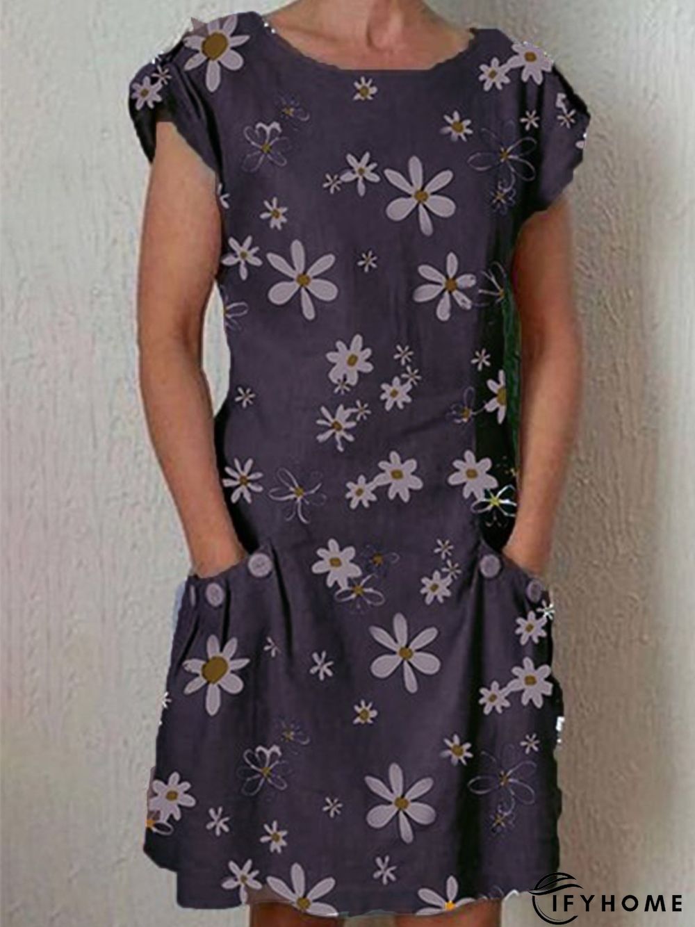 Round Neck Casual Short Sleeve Weaving Dress | IFYHOME