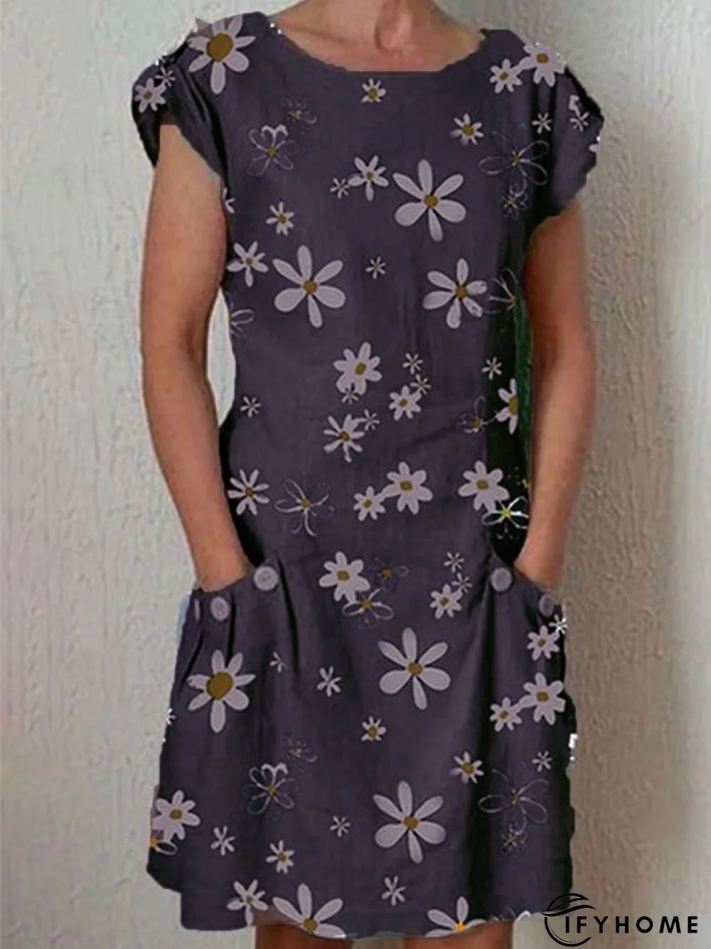 Round Neck Casual Short Sleeve Weaving Dress | IFYHOME