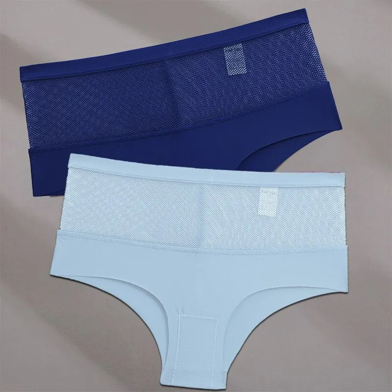 FINETOO 2PCS/Set Seamless Mesh Women Pantys Girls Thongs High Waisted Woman Brief Fashion M-XL Sexy Underpants Lingerie Panties