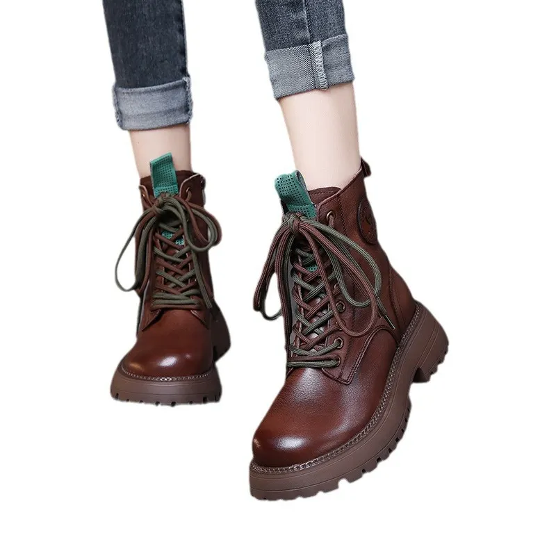 Yyvonne Layer Of Cowhine Martin Boots Women's Station Pine Cake And Single Boots Retro Handmade And Winter Boots 3