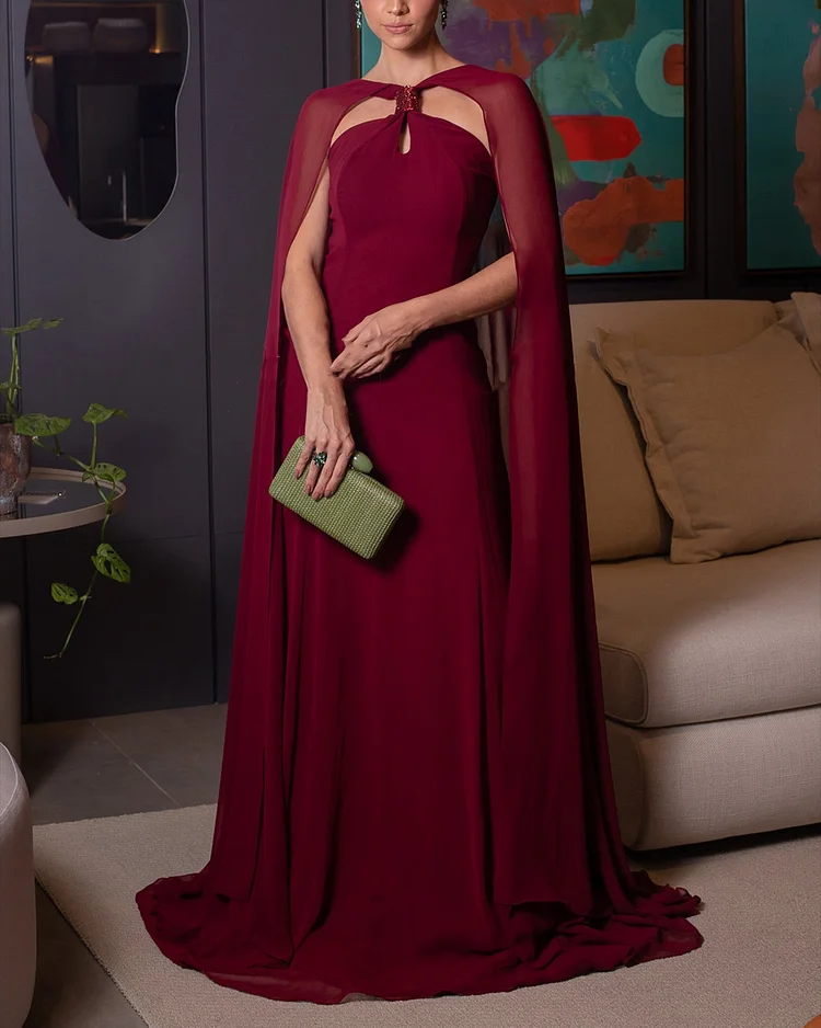 Women's Shawl Chiffon Solid Color Dress