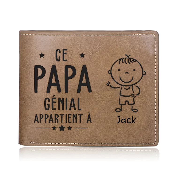 À Papa-Portefeuille 1 Prénom Personnalisé avec 1 Enfant Classique Homme Porte-Monnaie Carte Jessemade FR