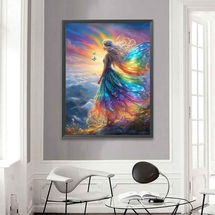 Completed & Framed Diamond Painting Rainbow Girl 