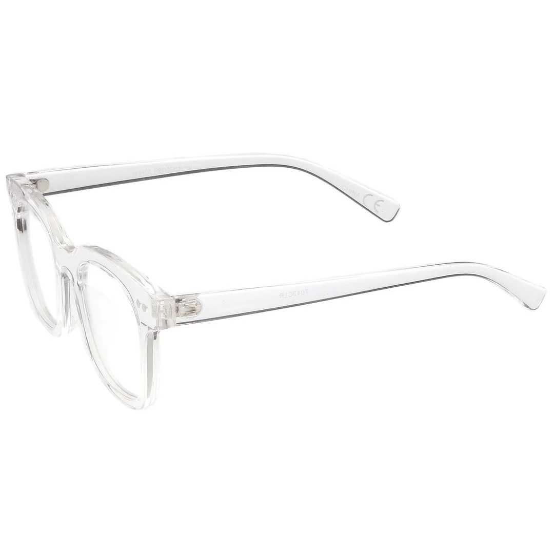 Modern Metal Rivets Square Clear Flat Lens Horn Rimmed Eyeglasses 46mm