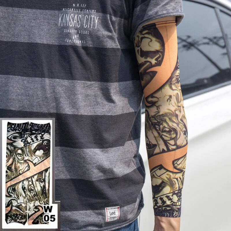 1pc hot sale tattoo sleeve styles elastic Fake 100%nylon Arm stocking beloved girl Buddha Wolf Dragon design halloween cool men