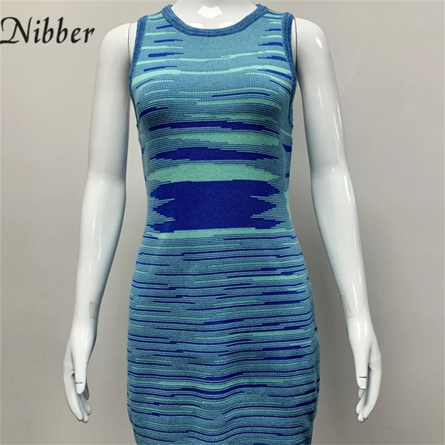 Nibber Knitting Casual Backless Bodycon Summer Mini Dresses For Women's Tie Dye Basic Design Wrap Dress Female 2021 Sundress