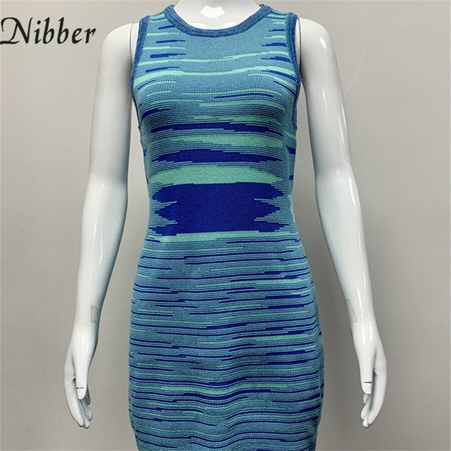 Nibber Knitting Casual Backless Bodycon Summer Mini Dresses For Women's Tie Dye Basic Design Wrap Dress Female 2021 Sundress