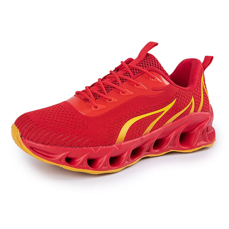 Men's Flame Shoe Breathable Mesh Inflatable Insole Knife Edge Running Travel Daily Walking Sneakers Red