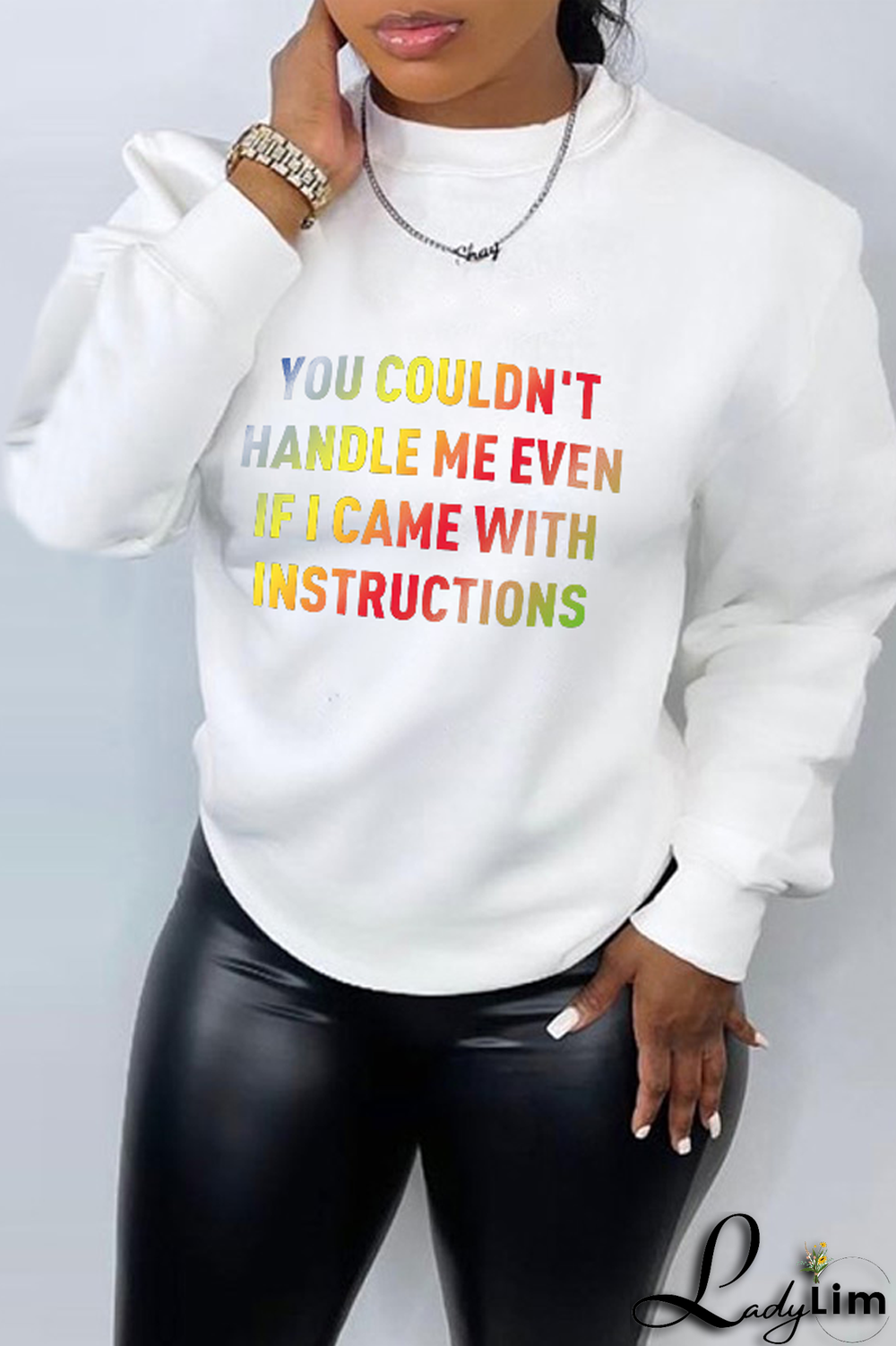 Black Fashion Print Letter O Neck Tops